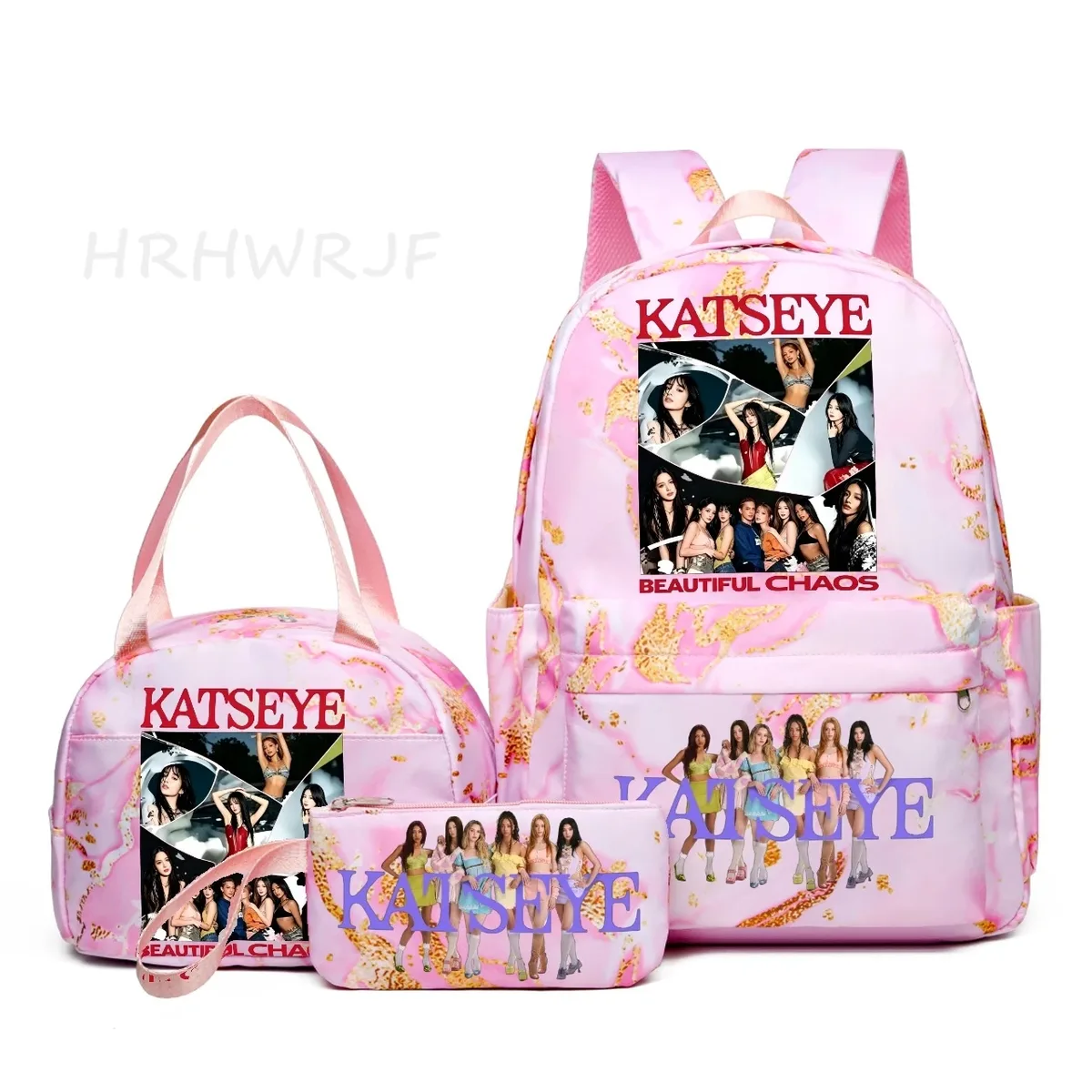 nouveau sac à dos katseye 3 pièces, dégradé rose, grande capacité pour adolescents, avec sac à bandoulière, idéal pour l'école et les voyages, pour usage quotidien
