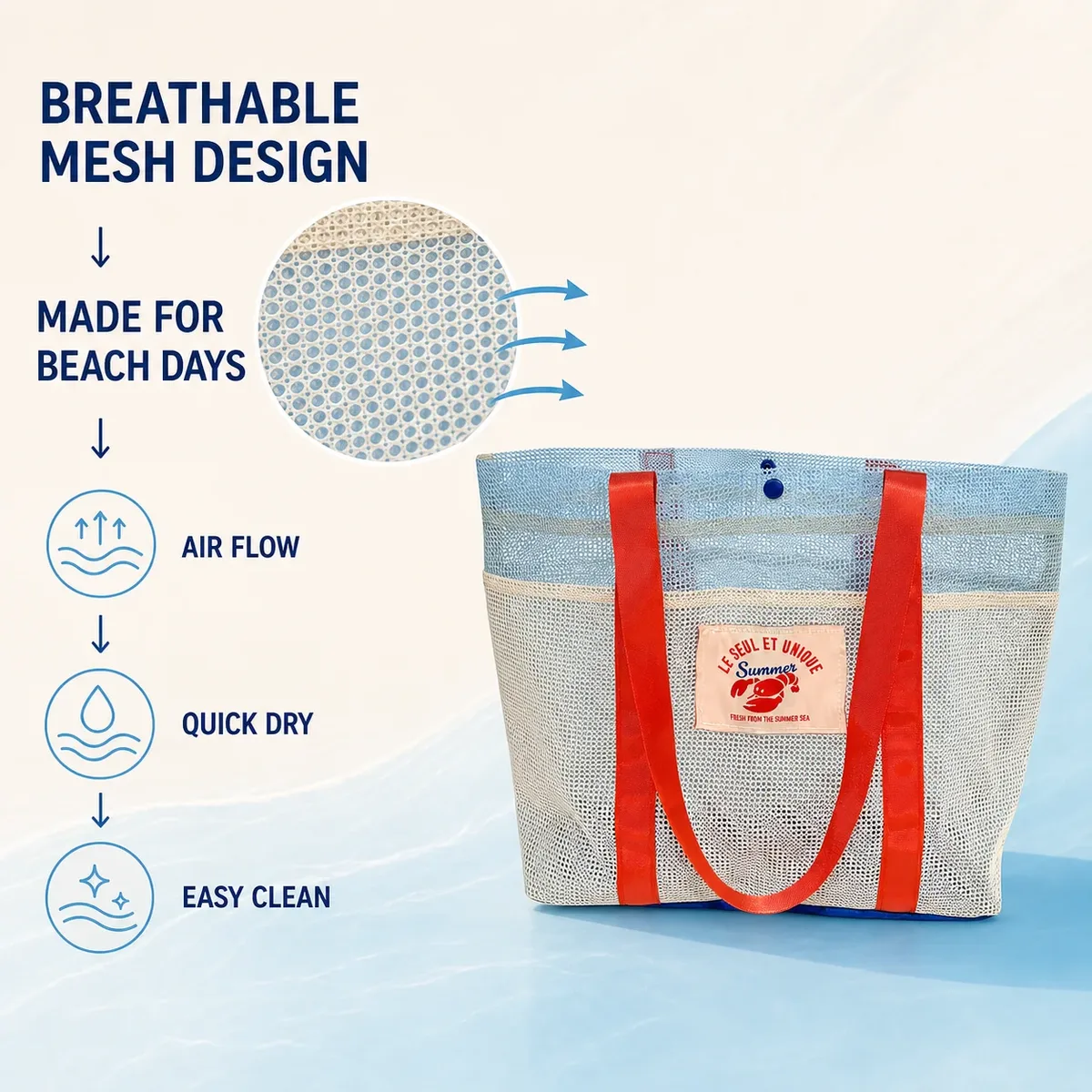 sac de plage en maille pour femmes, sac de piscine à séchage rapide de grande capacité, sac de voyage léger pour l'été