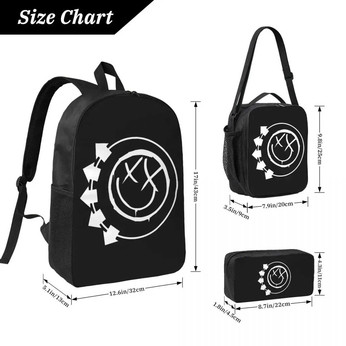 Sac à dos Blink Eyes 182 Times pour étudiants, garçons et filles, sac d'école, sac à bandoulière pour ordinateur, 3 sacs isothermes pour le déjeuner, trousse à crayons