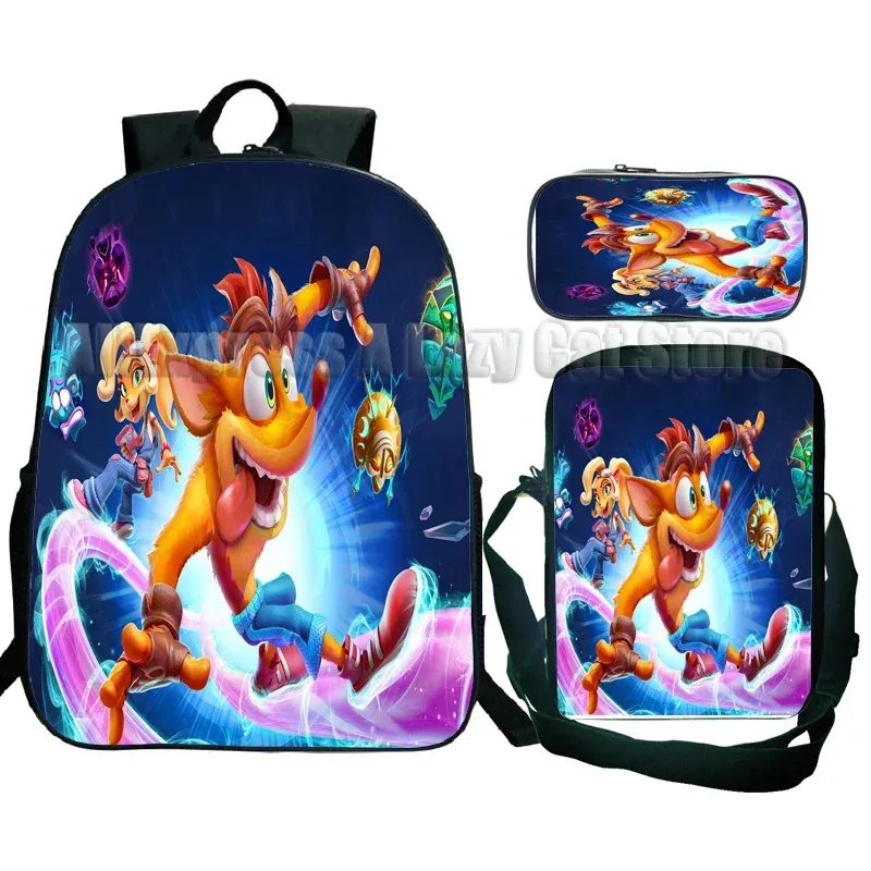 sac à dos crash bandicoot on the run 3 pièces pour élèves du primaire et du secondaire, sac à dos de dessin animé avec sac à bandoulière mochila