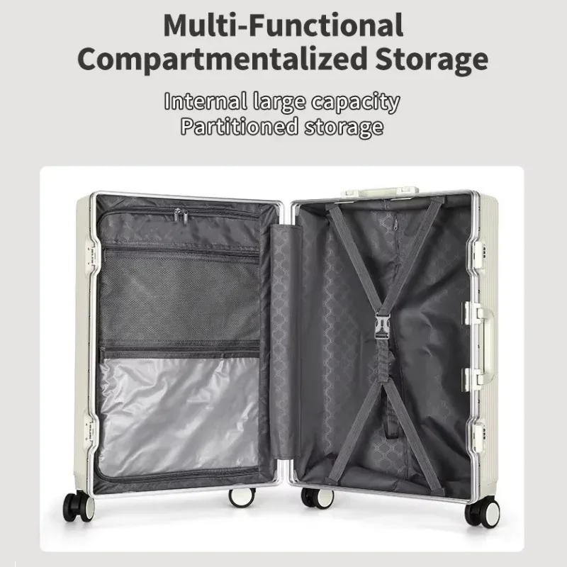 valise à cadre en alliage d'aluminium, poche d'ouverture avant avec prise de chargement usb, sac de boîtier de chariot à bagages roulant avec roue rotative