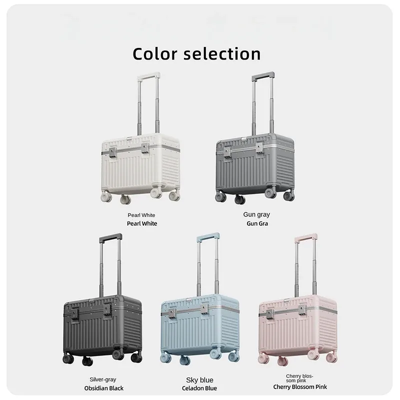 valise cabine en aluminium de 18 pouces, bagage de voyage, valise à roulettes de 20 pouces avec serrure à code, coffret de maquillage, boîte de rangement.
