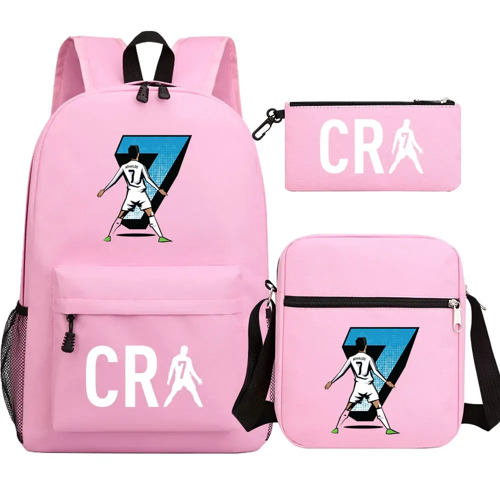 football cr7 cosplay sacs d'école sac à dos scolaire ordinateur portable adolescent garçons filles cartables 3 pièces/ensemble