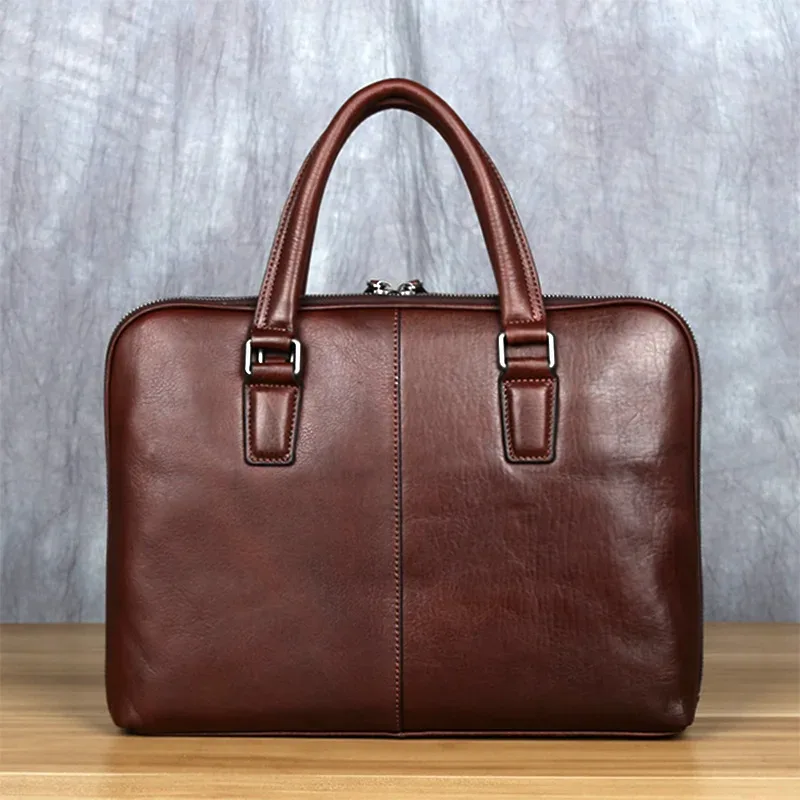 porte-documents vintage en cuir de vache pour hommes, sac à main décontracté, sacoche à bandoulière marron pour ordinateur portable de 14 pouces, nzpj