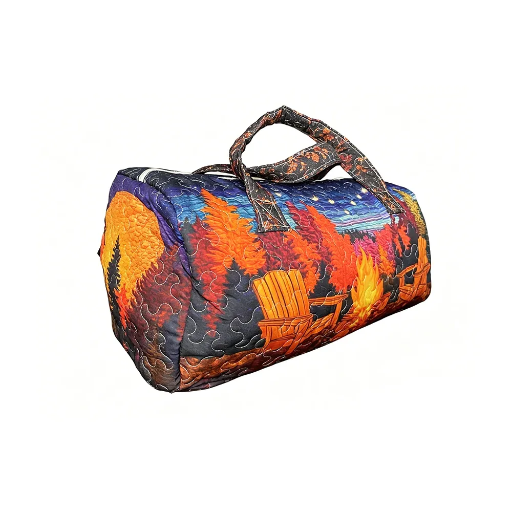 sac de voyage sun and mountain forest, artisanat de quilting fait main, unisexe, vintage, bohème, sac fourre-tout pour le week-end, camping, voyage en voiture, aventures en plein air