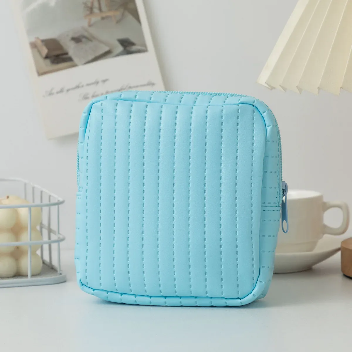 pochette en cuir de couleur bonbon pour serviettes hygiéniques, petite trousse de maquillage pour femmes, sacs organisateurs pour rouge à lèvres, câble de données, écouteurs, porte-monnaie à fermeture éclair