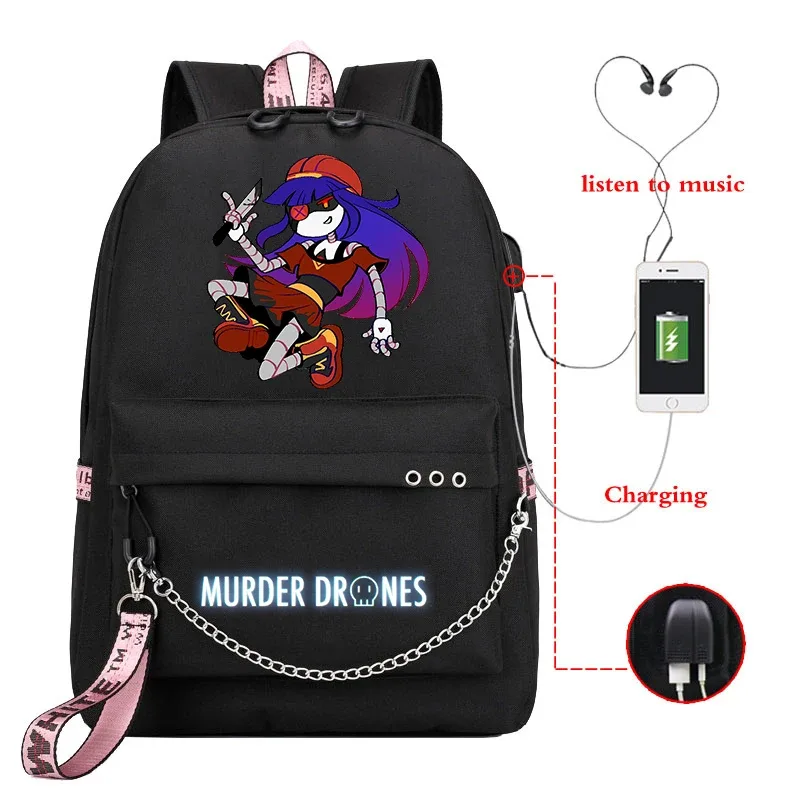 dessin animé meurtre drones sac à dos femmes hommes décontracté usb sac de charge voyage sac à dos garçon fille anime meurtre drones sacs d'école mochila