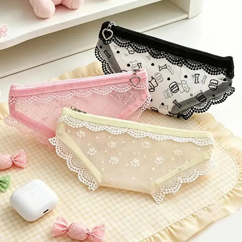 Trousse de Maquillage Transparente en Dentelle et Résille, Forme de Sous-vêtement Mignon, Pochette de Rangement pour Crayons, Quotidien/Voyage