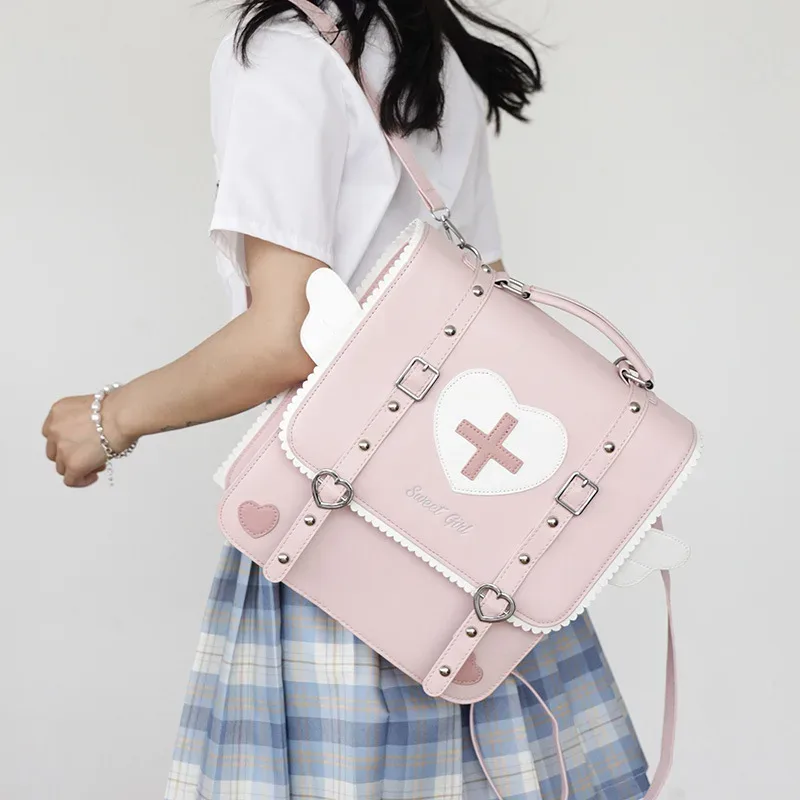 sac à dos mignon de style japonais lolita pour jeunes filles, sac d'école uniforme kawaii, petit sac de voyage, sac à dos à ailes, sac à main ita pour femmes