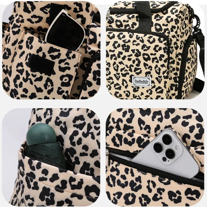 sac à bagages de loisirs de grande capacité imprimé léopard classique, avec plusieurs poches et compartiment à chaussures, sac de voyage de sport et de fitness