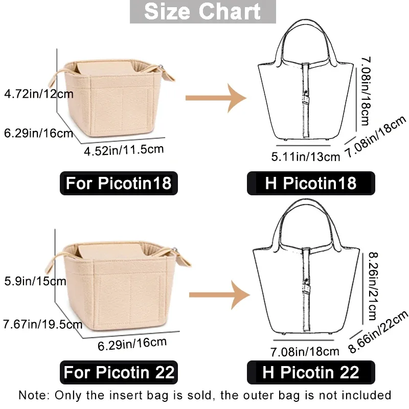organisateur de sac à cosmétiques en feutre pour femme avec fermeture éclair, insert de sac fourre-tout, compatible avec picotin 18 22, nouveauté 2026