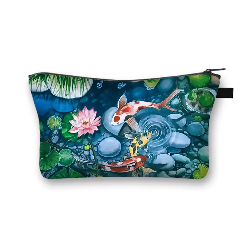 trousse à cosmétiques japonaise koi fish crane pour femmes, trousse de maquillage harajuku, sac de beauté pour filles, trousse de toilette cosmétique hip hop, dragon asiatique