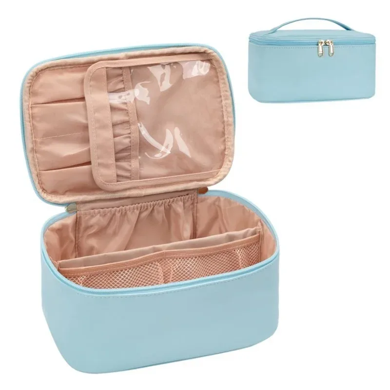 grande trousse de maquillage de voyage pour femmes, organiseur de maquillage, sac cosmétique portable, trousse de toilette noire pour filles en voyage