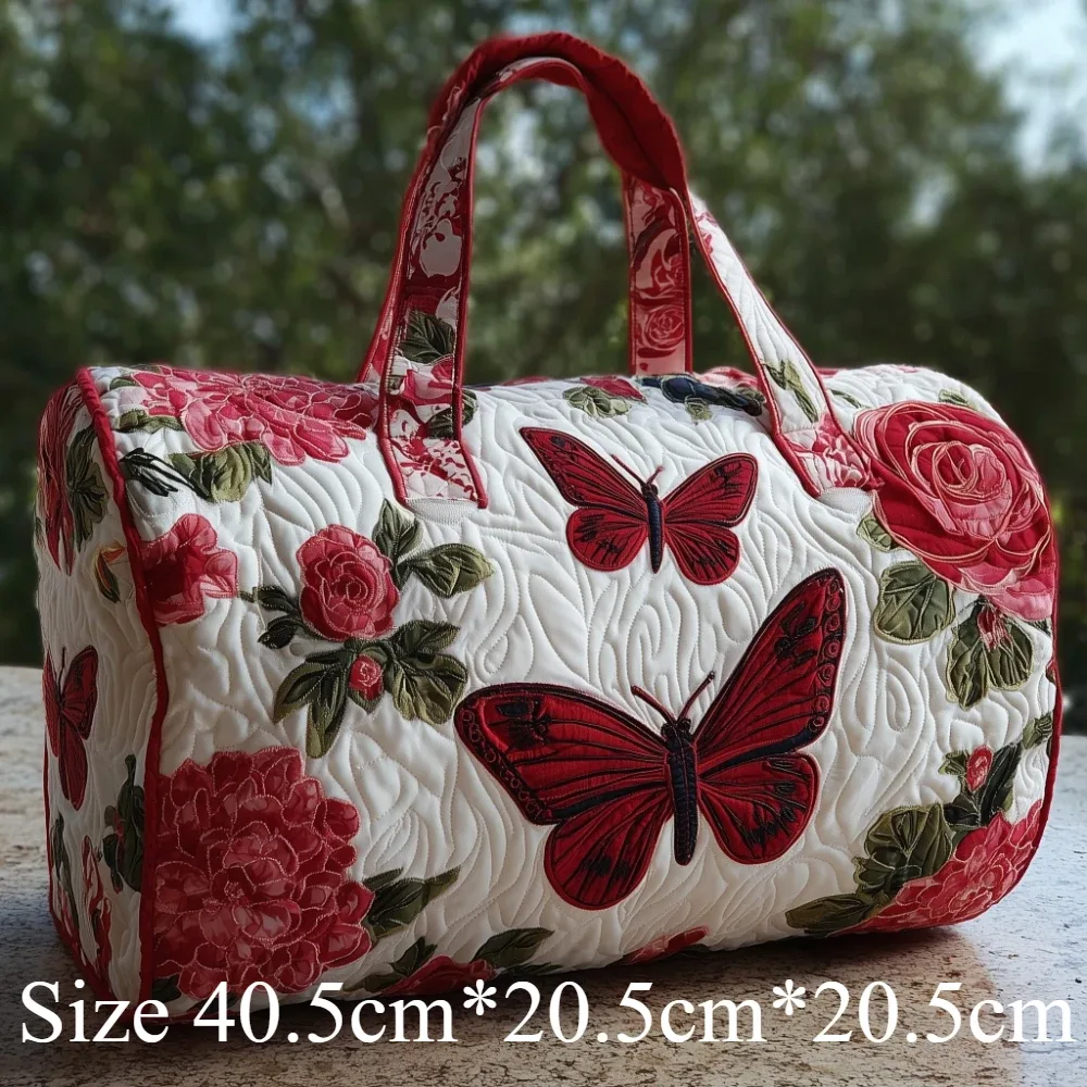 sac de voyage matelassé imprimé papillons et fleurs 3d, grande capacité, sac de voyage pour femme, bagage de week-end, sac de nuit