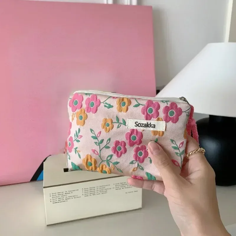 petit sac de maquillage cosmétique, mini sacs de rangement floraux en coton pour femmes, étui de maquillage pour rouge à lèvres, petit porte-monnaie pour enfants, pochette pour pièces de monnaie