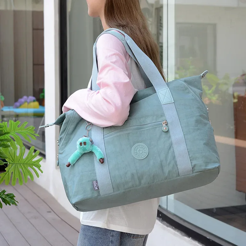 sac de voyage grande capacité en toile lavée, léger, pour courts séjours, sac de sport, avec pendentif singe, sac à bagages unisexe style urbain