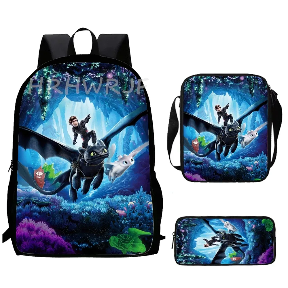 sacs d'école « comment dresser votre dragon » avec sacs à bandoulière, 3 pièces, sacs à dos de dessin animé pour garçons et filles, sacs à dos pour enfants, sacs à dos pour l'école primaire, mochilas