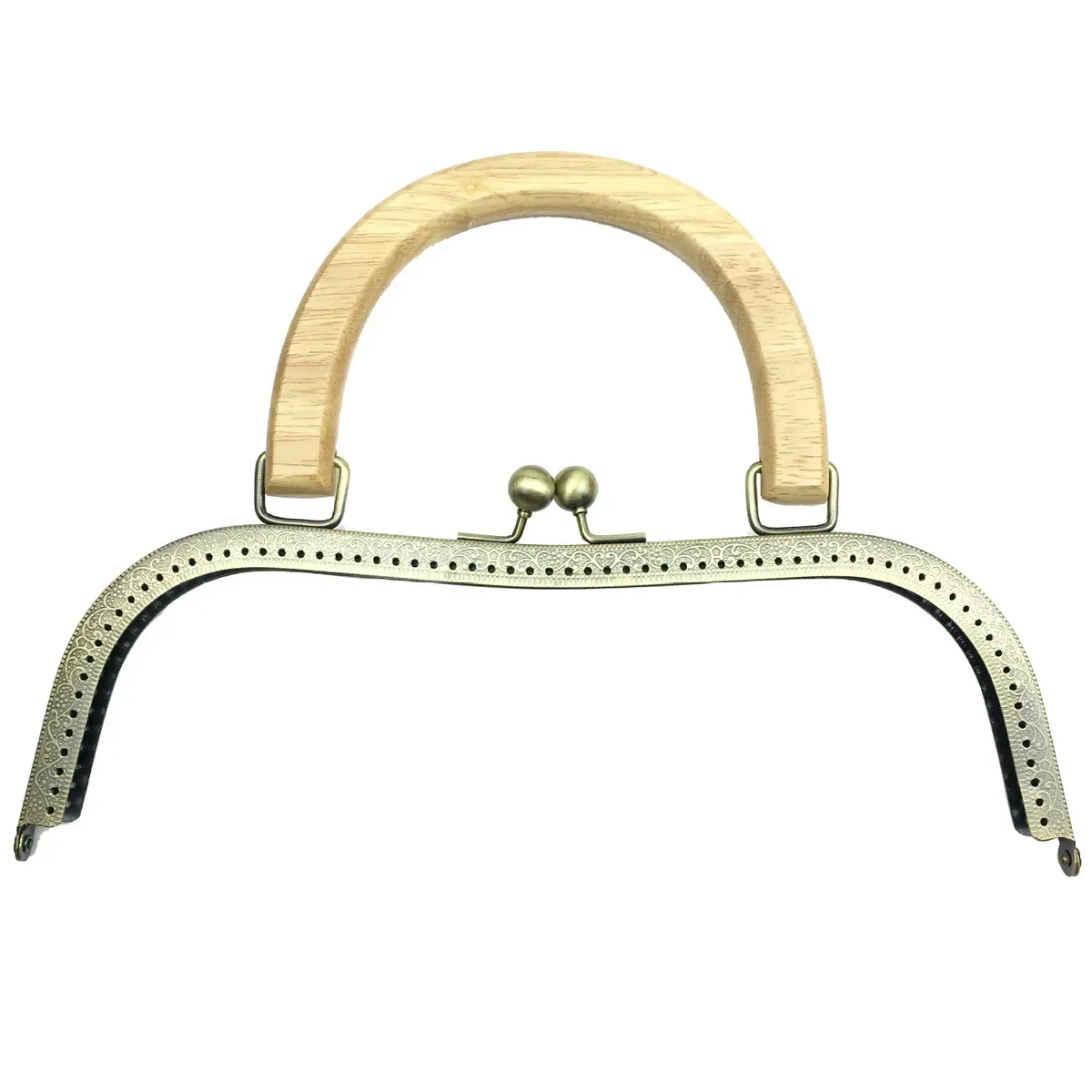 deepeel-cadre de sac à main en métal, poignée de sac en bois, fermoir de baiser, couture rapide, kit de réparation de portefeuille, accessoires de matériel de bricolage, 26cm, 1 pièce