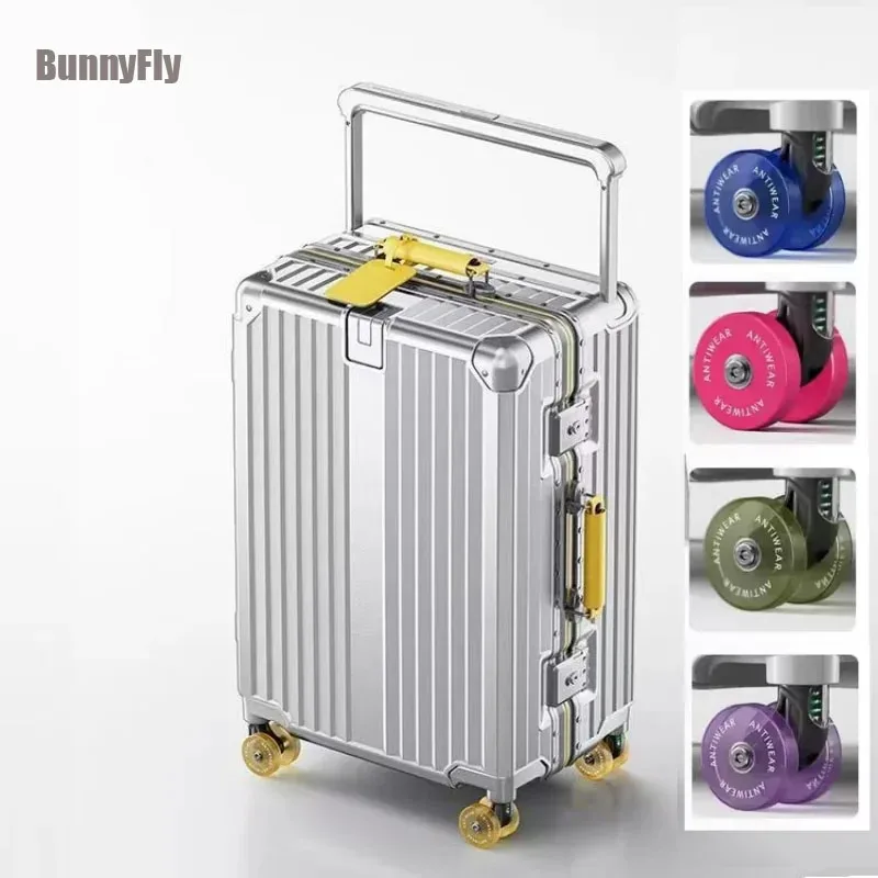 bunnyfly – valise de voyage à guidon large, avec roues silencieuses colorées, serrure tsa, bagages roulants, m