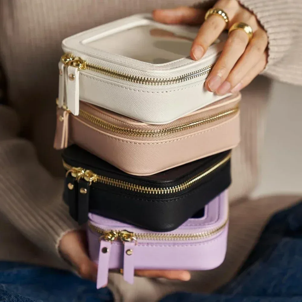 mini trousse de maquillage transparente en faux cuir pu saffiano végétalien, jolie petite fenêtre visible, rangement de rouges à lèvres, étui à cosmétiques pour pochette à main