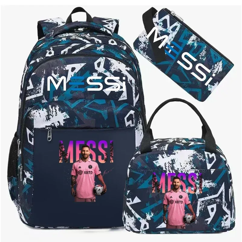 sac à dos de football messi, camouflage, pour étudiants, sac d'école pour ordinateur portable, sac à dos de grande capacité, pour femmes et hommes, loisirs, voyage, mochila 3 pièces