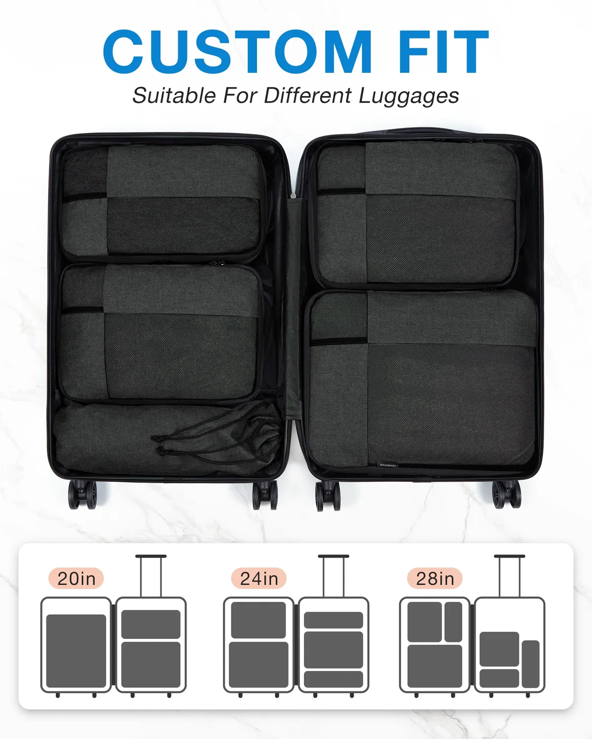 bagsmart – cubes d'emballage à compression pour hommes et femmes, organisateur de bagages extensible de voyage, organisateurs d'emballage de bagages à main pour femmes