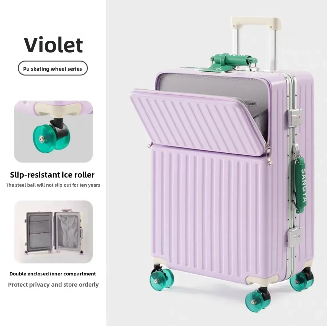 klqdzms valise ouverture avant boîte d'embarquement boîtier de chariot pour ordinateur portable 20 "24" 26 "28 pouces boîte de mot de passe de grande capacité avec bagage à roulettes