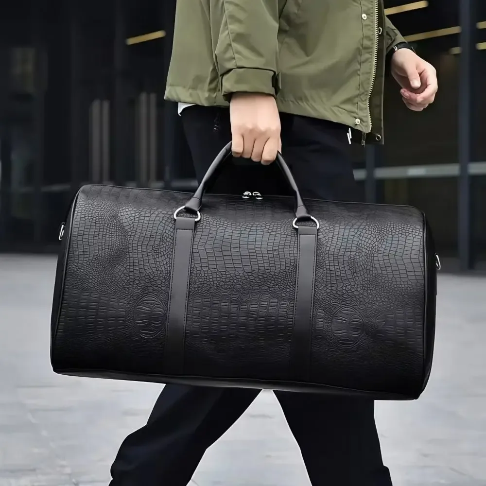 sac de voyage texturé crocodile grande capacité en cuir pu, bagage de vacances rétro durable, sac à main pour 