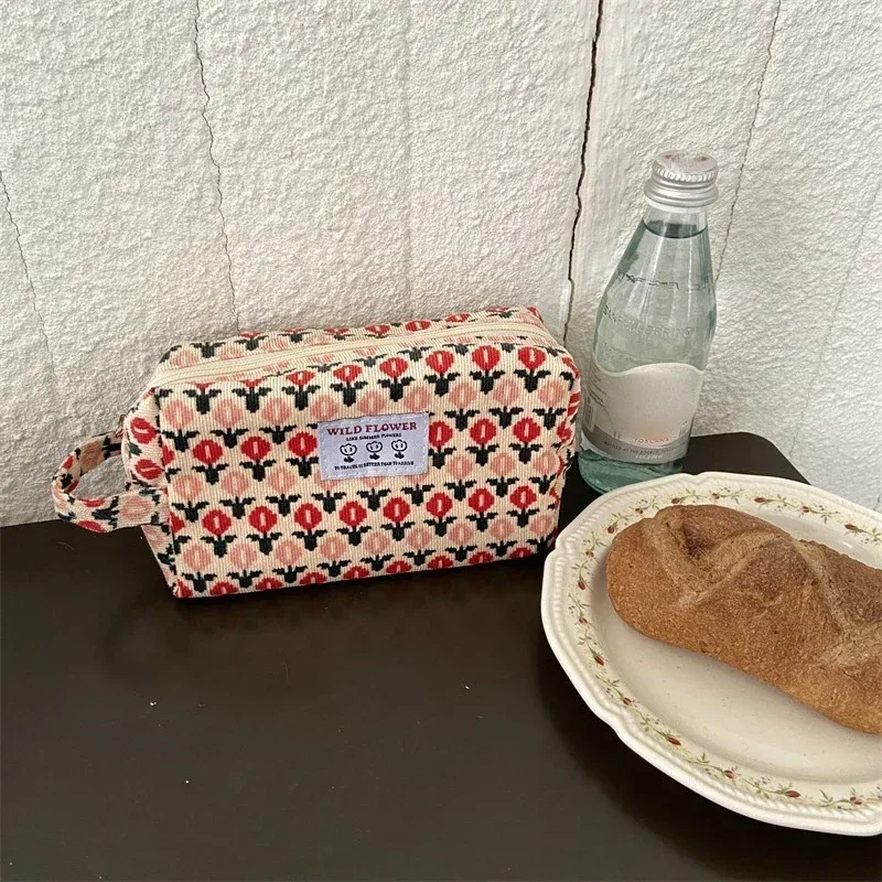 trousse de maquillage à motif floral pour femme, trousse de toilette cosmétique, trousse à fermeture éclair, trousse de voyage pour poudres lavantes, trousse de rangement de maquillage, nouveau