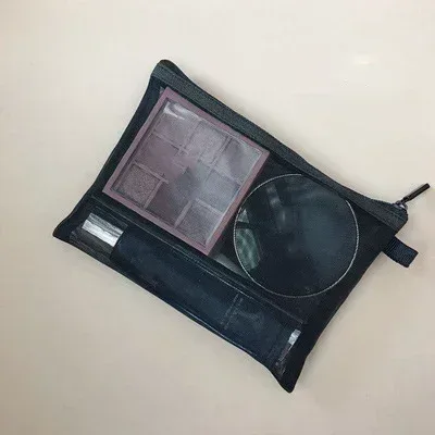 sacs de maquillage de lavage de toilette, trousse de maquillage en maille transparente noire, pochette de rangement, sac à cosmétiques de voyage pour femmes, fermeture éclair décontractée