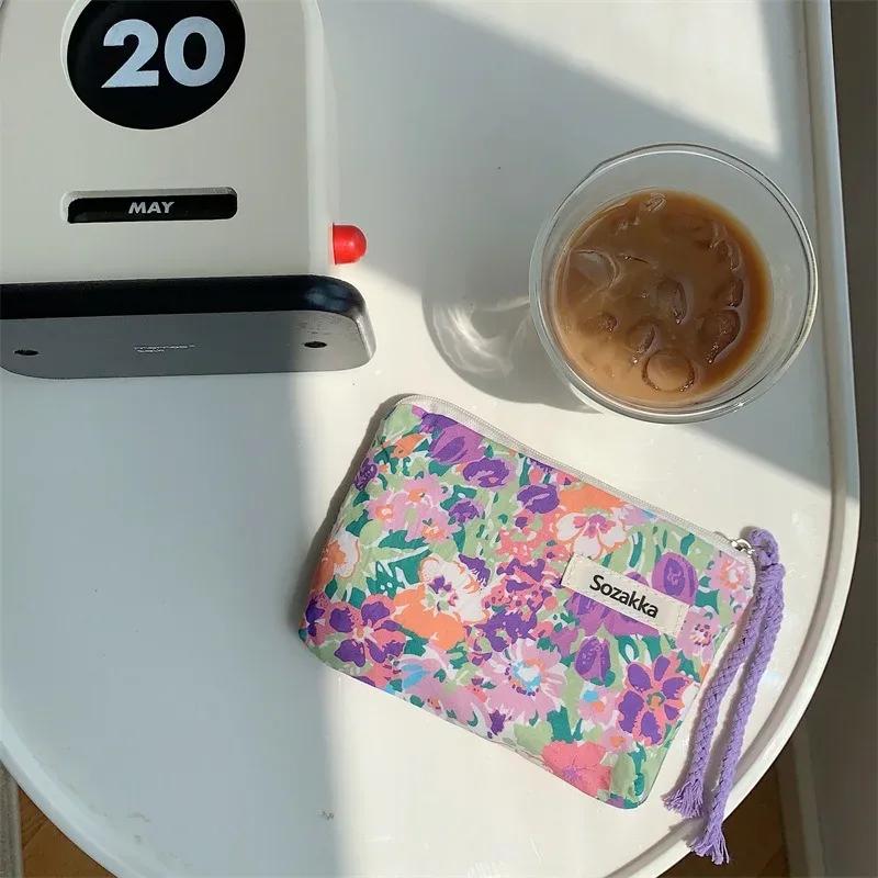kawaii – porte-monnaie portable de voyage à fleurs, sac de rangement de rouge à lèvres cosmétique, sacs à main de maquillage pour femmes, organisateur de portefeuille, petites pochettes