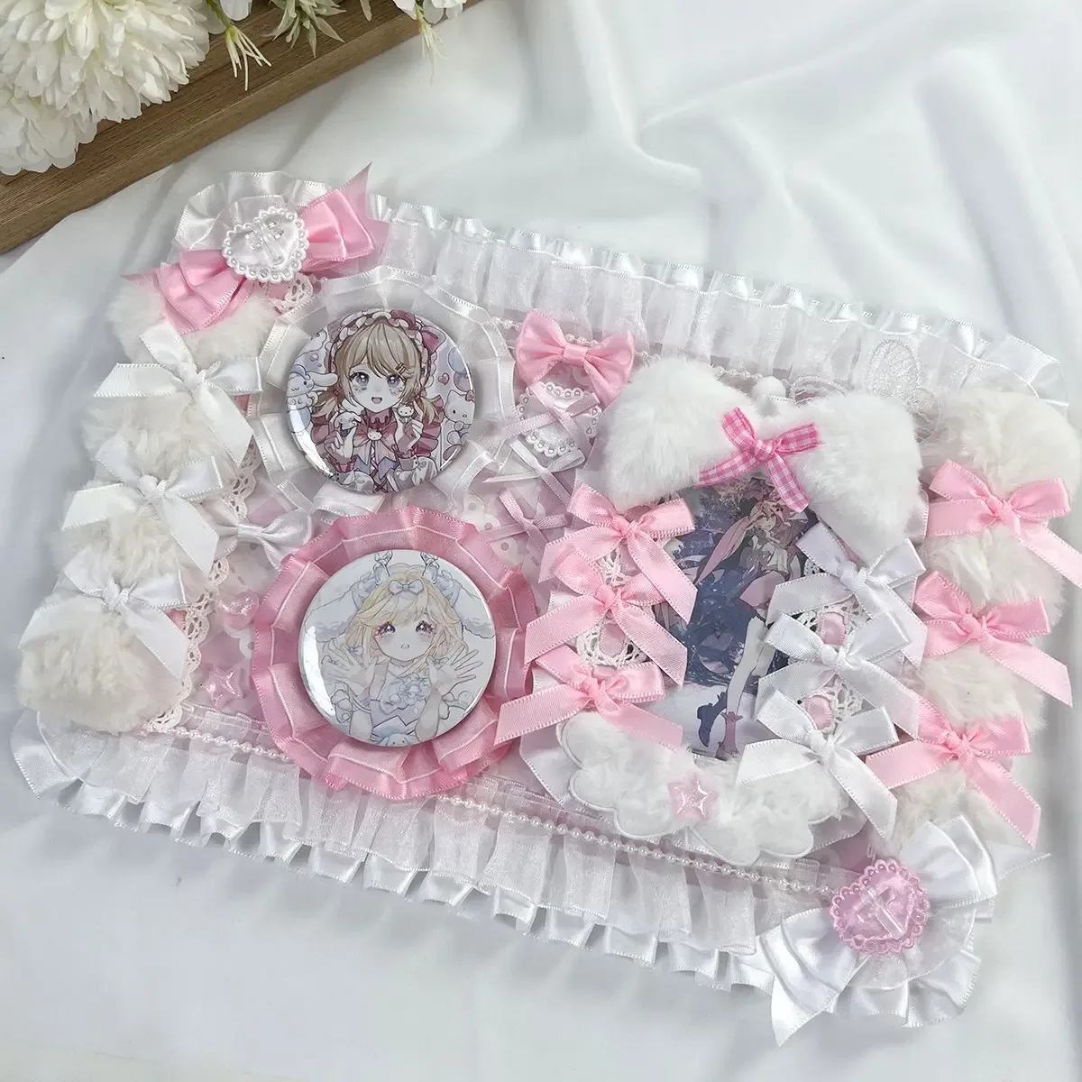 organisateur de badges pour sac ita en dentelle fait main, avec panneau de présentation, accessoire mignon avec nœud, pour collection gu mei et remplissage de rangement
