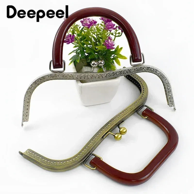 deepeel-cadre de sac à main en métal, poignée de sac en bois, fermoir de baiser, couture rapide, kit de réparation de portefeuille, accessoires de matériel de bricolage, 26cm, 1 pièce