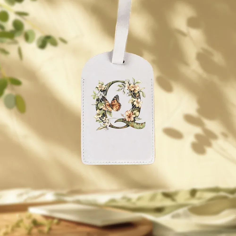 étiquettes de bagages blanches personnalisées adaptées aux valises, aux vêtements et aux bijoux - nom/logo/texte, 26 étiquettes florales et alphabétiques
