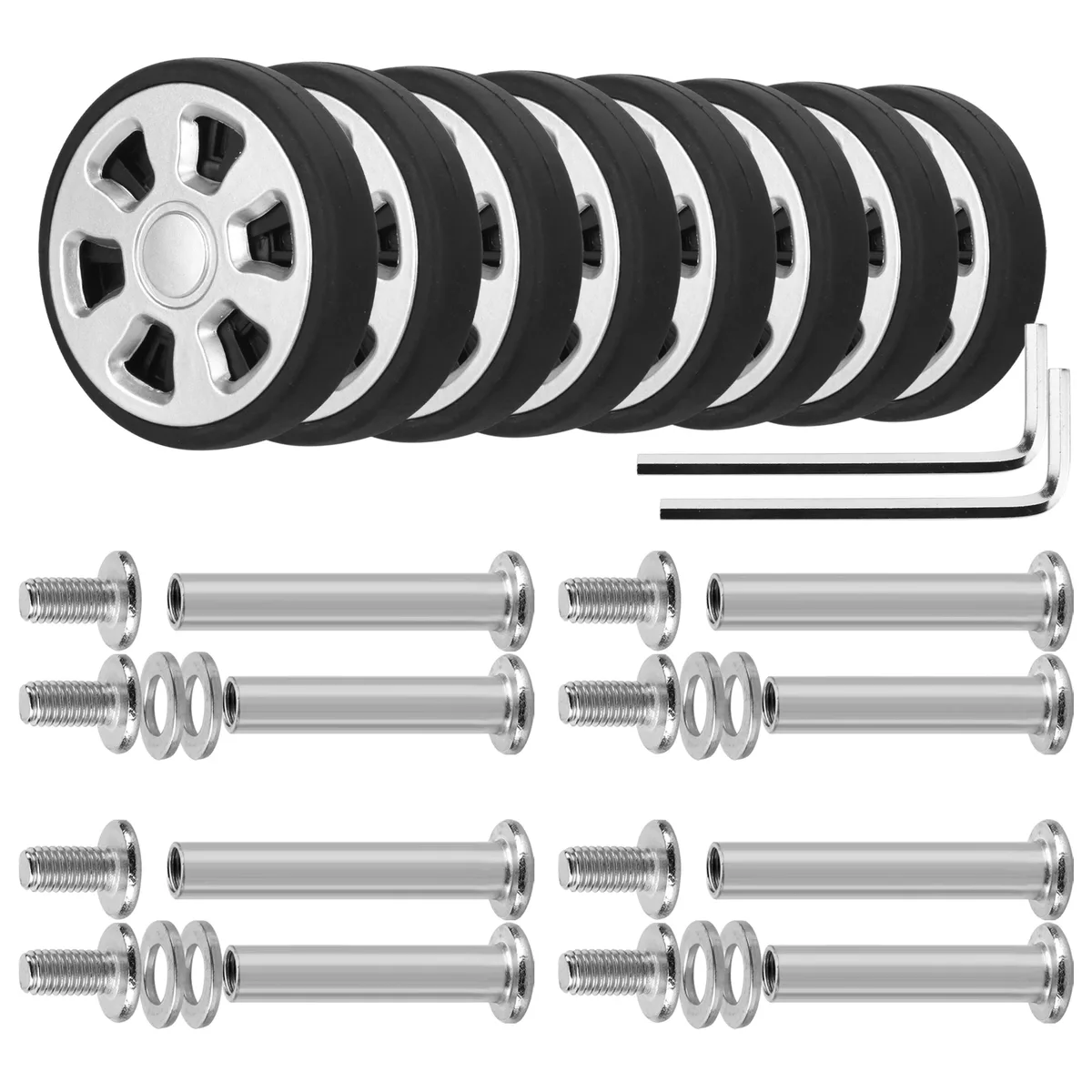 4/8 pièces argent remplacer roue avec vis pour bagages de voyage valise roues 55mm axes kit de réparation bagages roue remplacement bricolage
