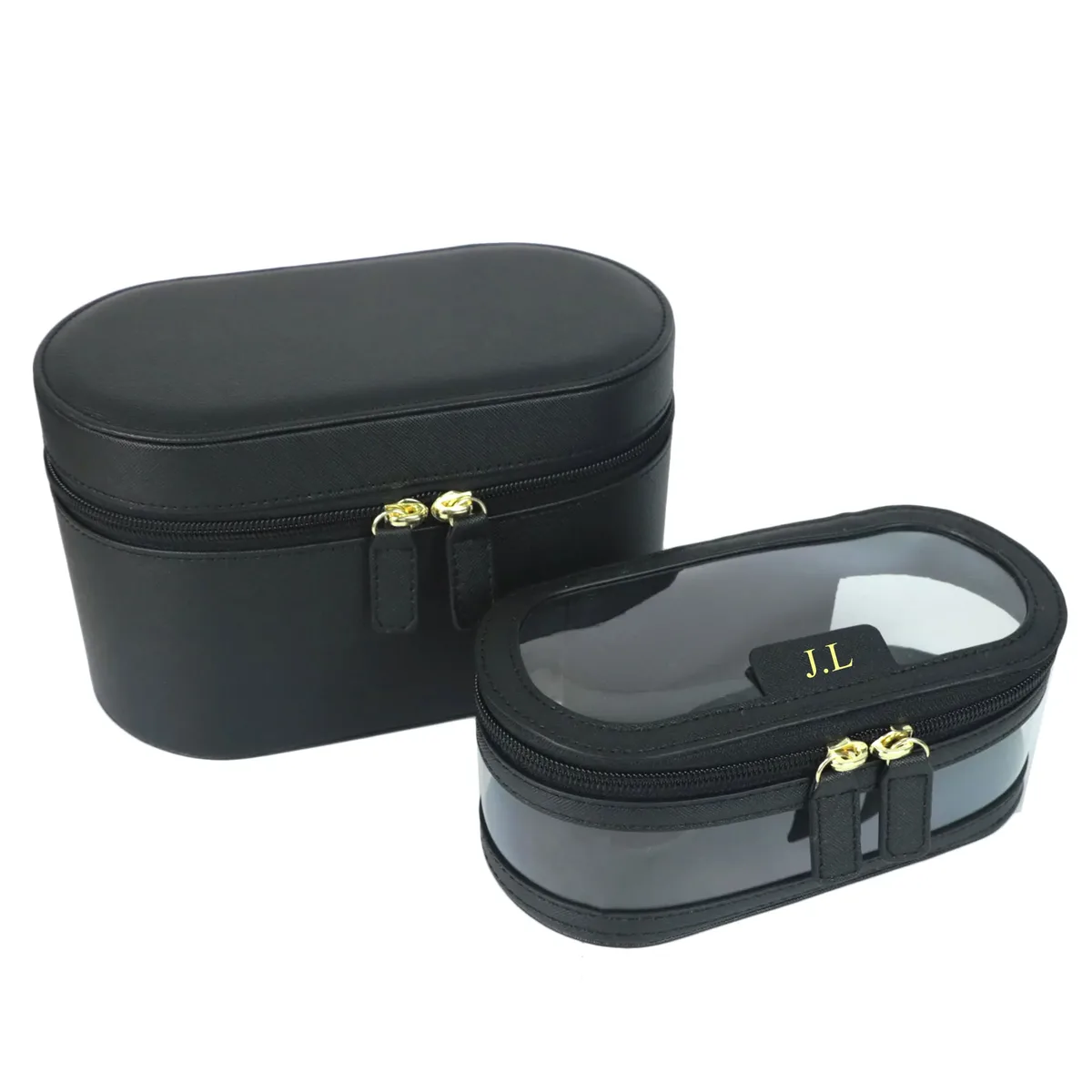 trousse de toilette de voyage en cuir fendu saffiano avec nom personnalisable pour dames, trousse d'évaluation de maquillage, trousse dopp, ensemble de sacs à cosmétiques