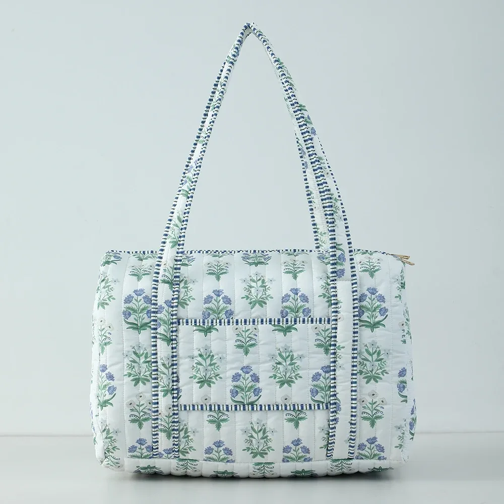 grand sac de voyage matelassé pour femmes, sac de week-end, imprimé bloc floral, bagages en coton, sacs de sport de nuit