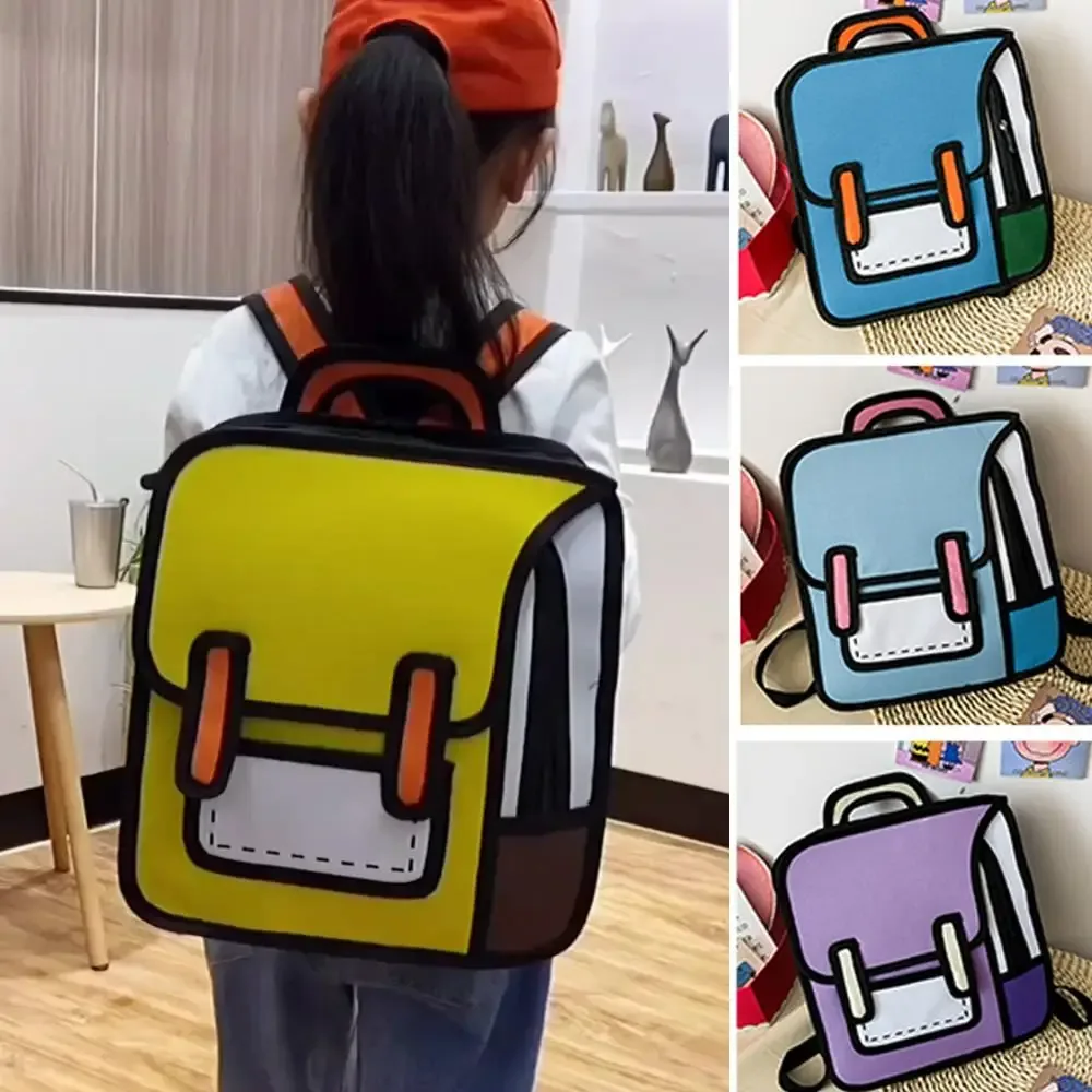 sac à dos d'étudiant tendance avec imprimé de bande dessinée 2d, grande capacité, sangle réglable, sac à dos léger pour garçons et filles