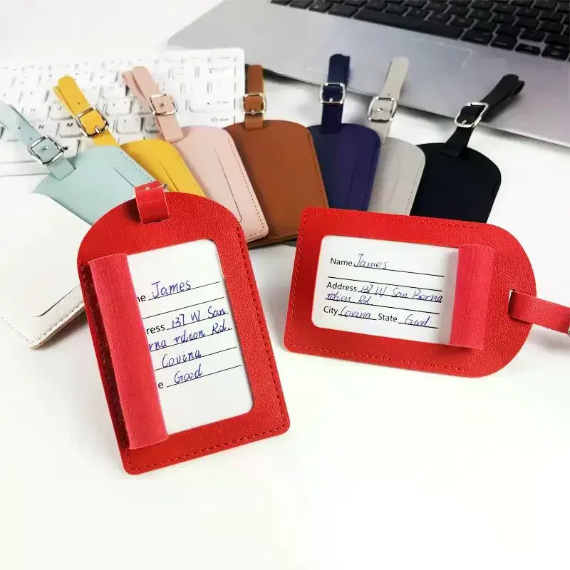 Étiquette d'identification de bagage en cuir PU pour valise, porte-nom et adresse, accessoire de voyage pour femmes et hommes
