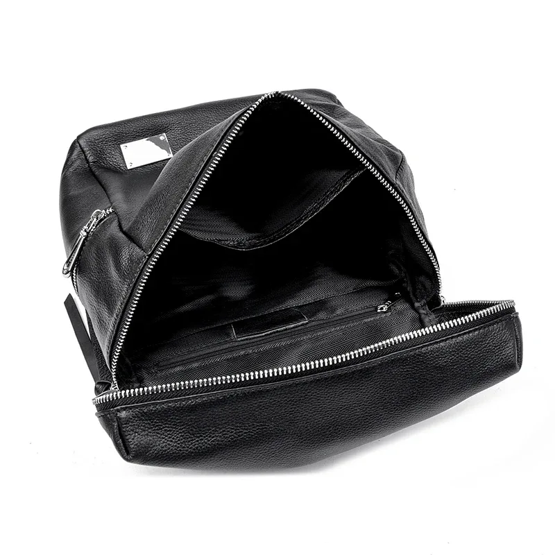 sac à dos noir en cuir véritable, sac pour femme en cuir de vache de style simple, sac à bandoulière simple et double, sac de travail et de shopping