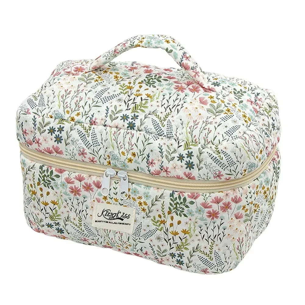 trousse de maquillage matelassée en coton imprimé floral, plusieurs tailles, sac à cosmétiques multifonctionnel imprimé léopard, pochettes à main de voyage