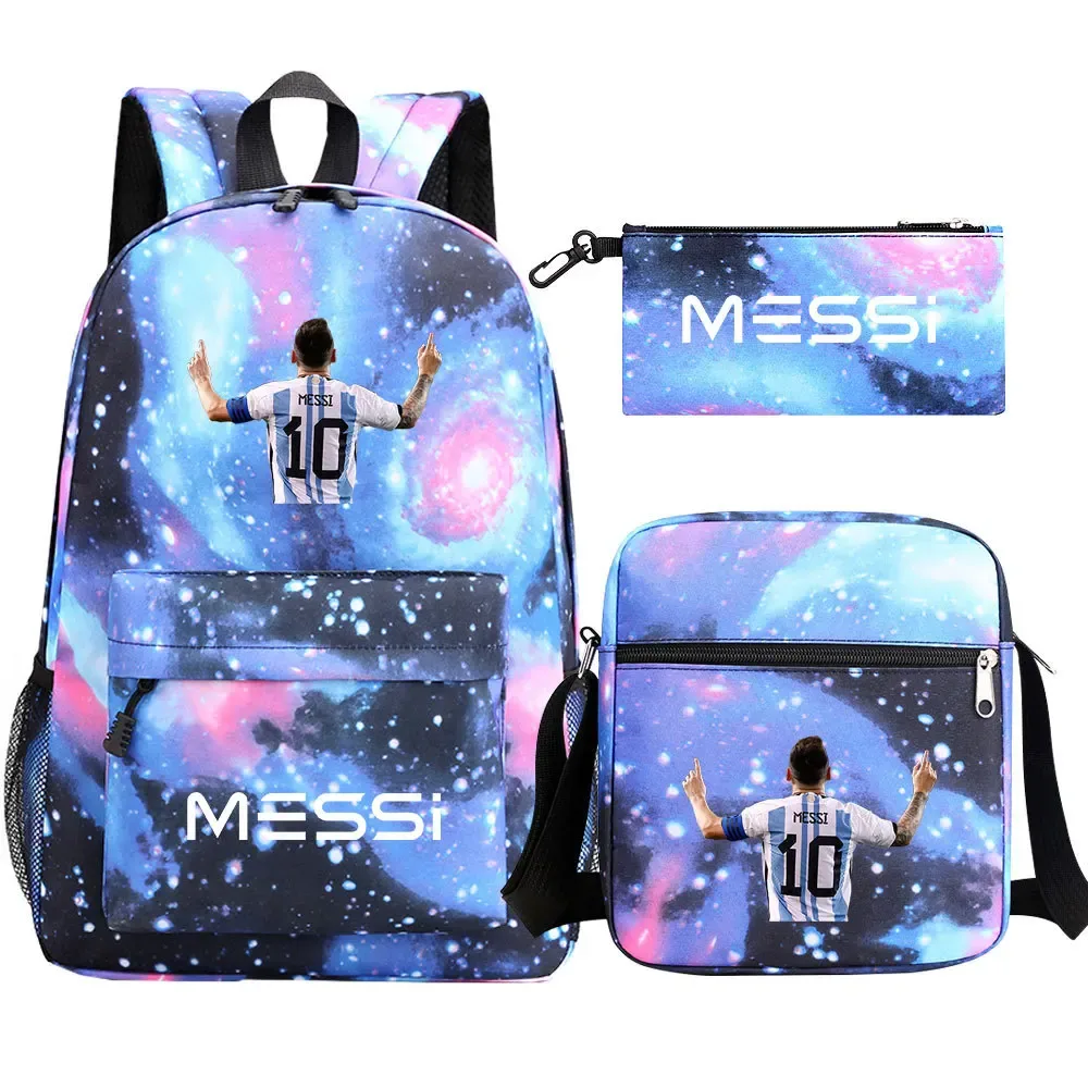 lot de 3 sacs à dos messi en nylon, simples, pour le sport, avec compartiment pour ordinateur portable, sacs à dos décontractés pour l'école, les voyages et les trajets quotidiens