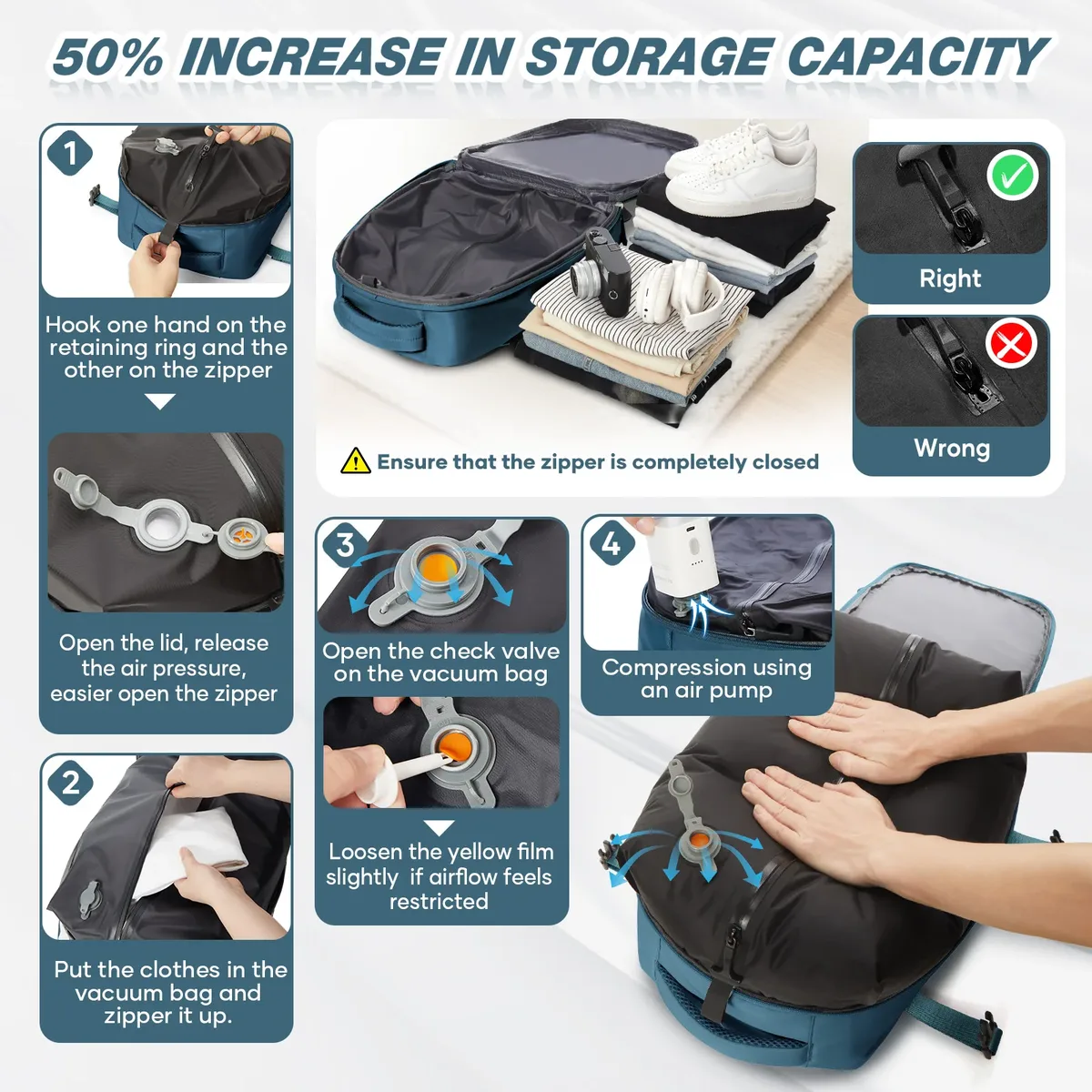 sac à dos de voyage sous vide pour hommes, sac à dos de grande capacité, sac à dos pour ordinateur portable, sac à dos extensible pour femmes et hommes, sac d'école
