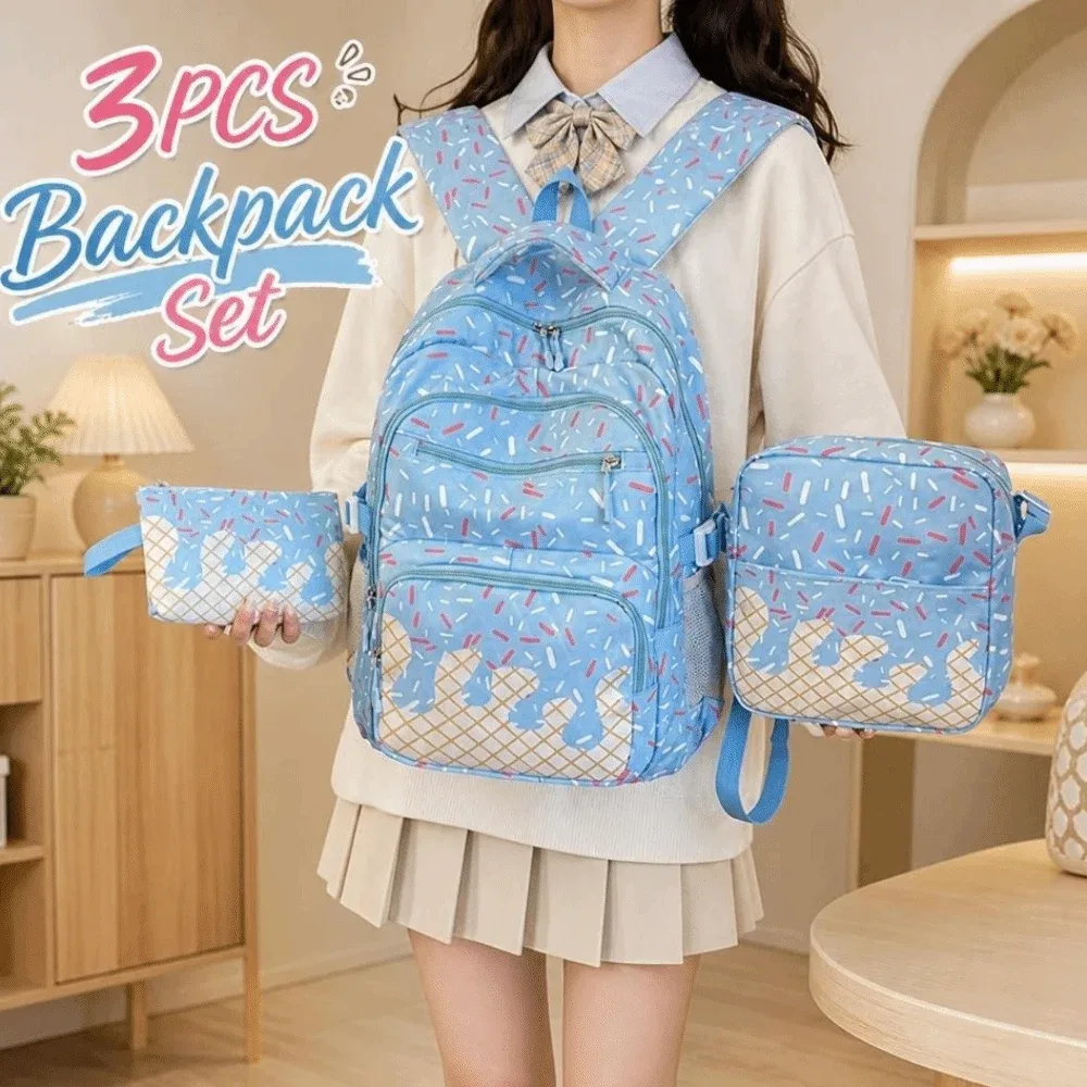 ensemble de 3 sacs à dos élégants à imprimé crème glacée, légers, imperméables, colorés et durables, pour adolescents.