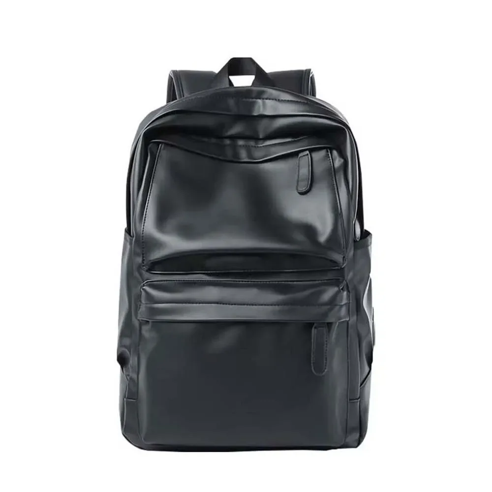 sac à dos en cuir pvc pour homme, bretelles rembourrées, poche zippée cachée, compartiment pour ordinateur portable, double fente latérale