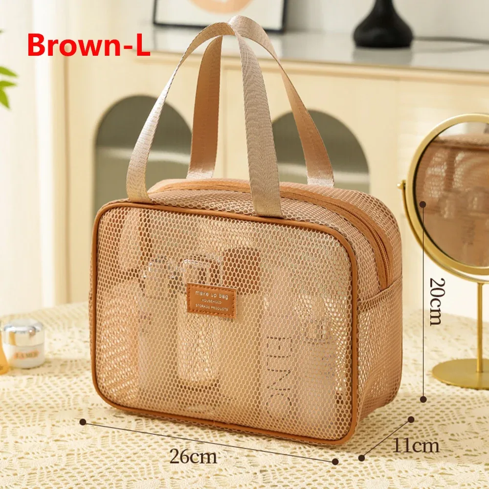 sac de rangement de maquillage fourre-tout transparent en maille simple, sac de toilette pour oreiller, sac de toilette pour cosmétiques, sac de rangement de voyage portable de grande capacité pour femmes