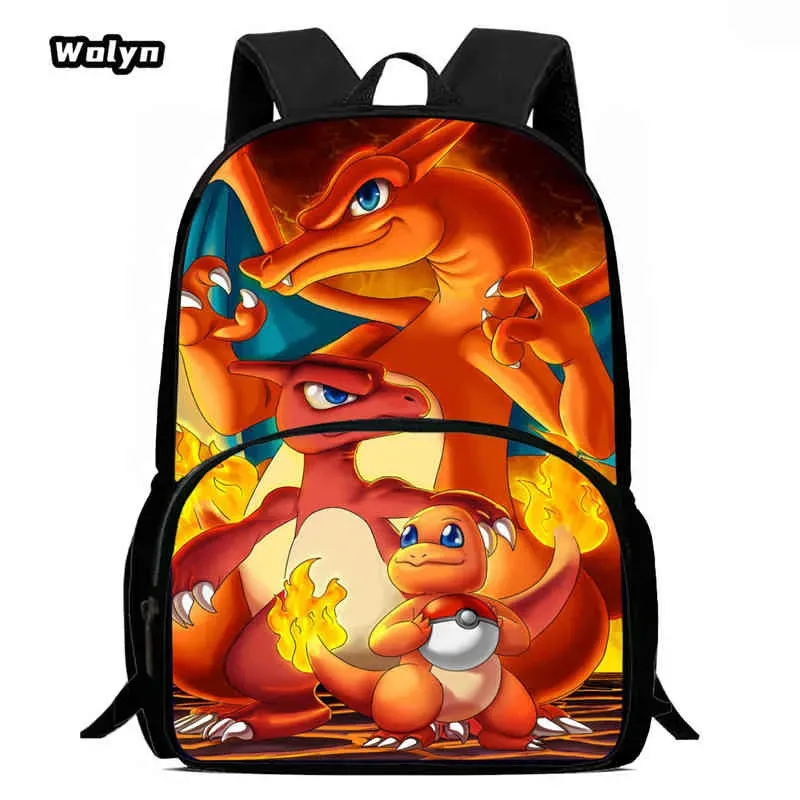 sac à dos scolaire pour enfants avec poche avant pour les 6-10 ans, sac d'école imprimé anime pokermom de grande capacité pour garçons et filles
