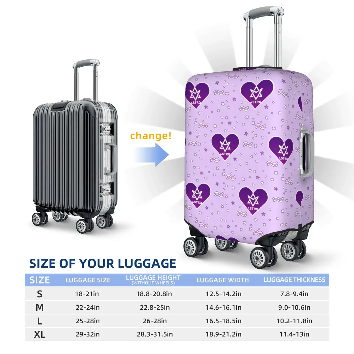 housse de valise élastique kpop astros mj jinjin cha eun woo yoon san ha rocky, protection pour valise adaptée aux tailles 18-32 pouces