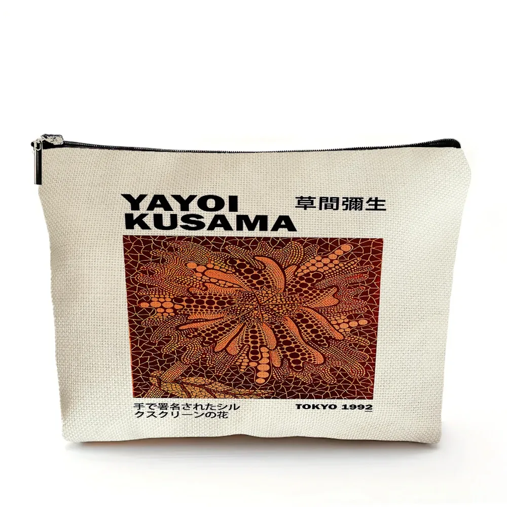 sacs à cosmétiques yayoi kusama art girl, double imprimé, motif pois japonais, sac à main de maquillage pour femme, organisateur de voyage, portefeuille enfant