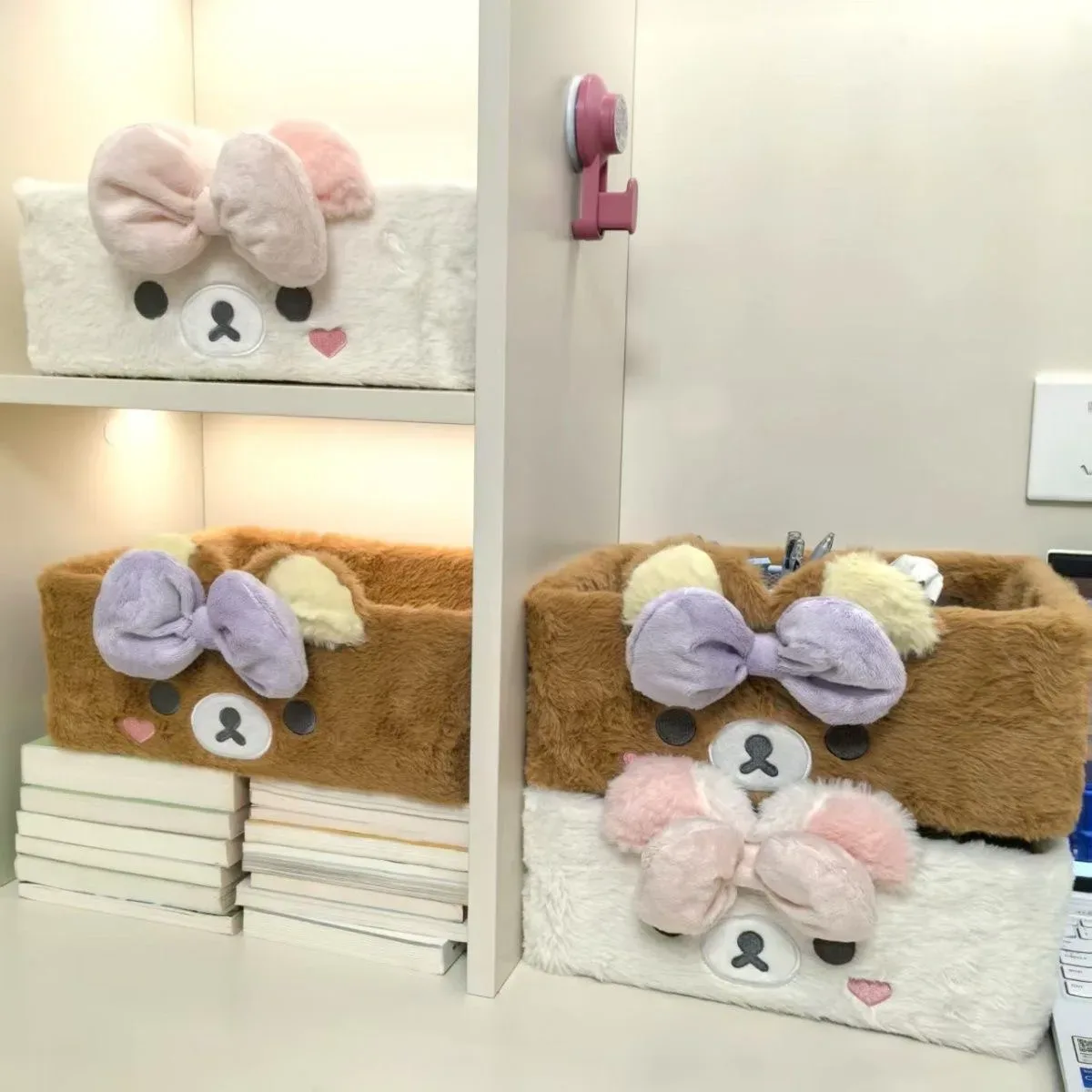 mignon organisateur de bureau en peluche grande taille pour enfants et femmes, motif ours rilakkuma korilakkuma, boîte à maquillage et sacs cosmétiques